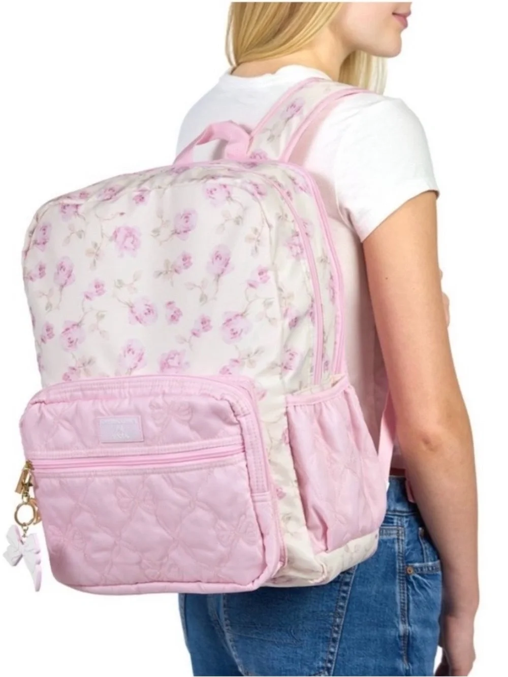 Pink Floral Kids Backpack - Soft Pink Floral Pattern